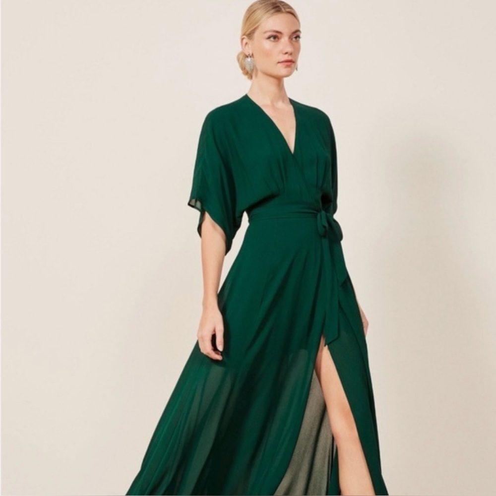 NWT Reformation Winslow Emerald Green Wrap Maxi Dress XS Formal Wedding